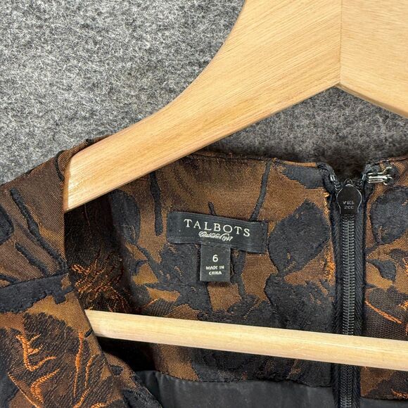 Talbots Dress Women 6 Brown Floral Sheath Midi Zipper Lined Belted Sleeveless - Picture 3 of 7